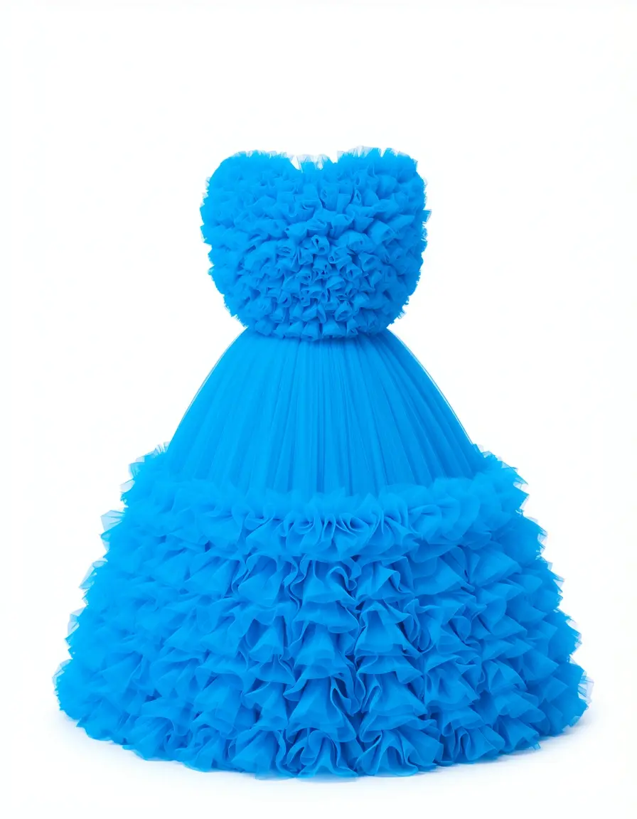 Blaues Chiffon Kleid mit Rüschen für Abschlussball