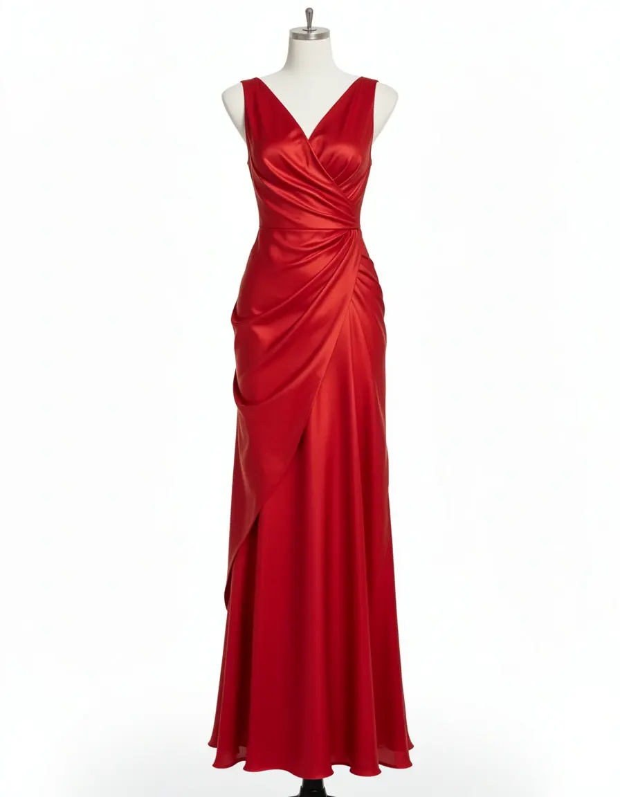 Rotes Satin Maxikleid in Wickeloptik