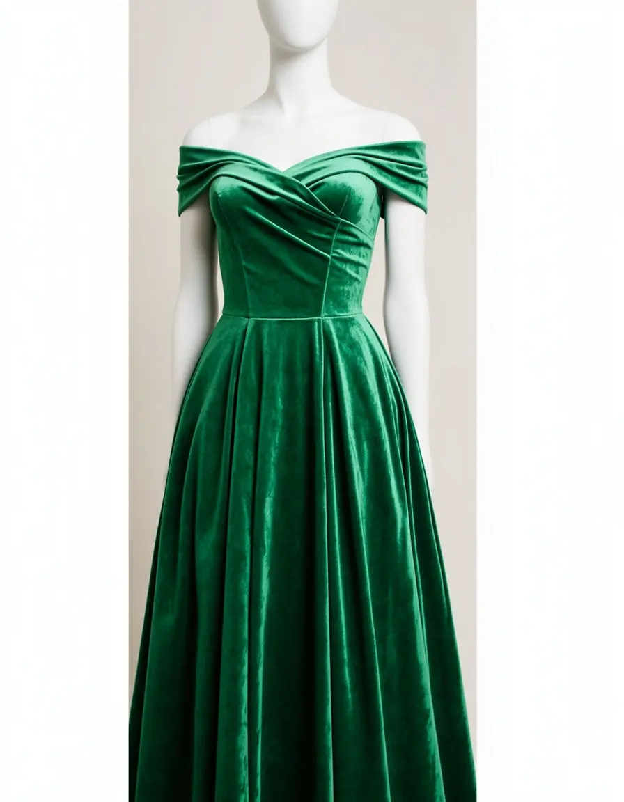 Grünes Samt Cocktailkleid schulterfrei