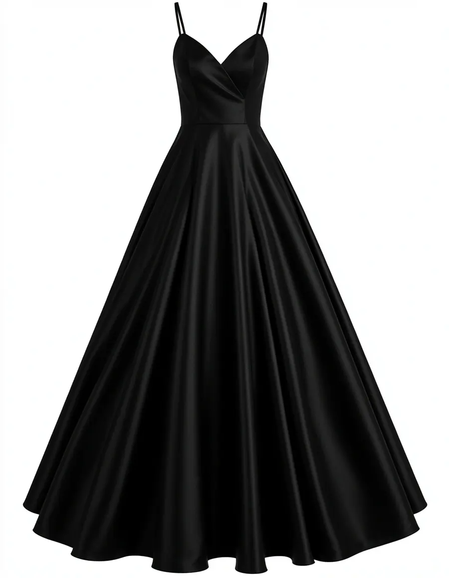Schwarzes Taft Ballkleid mit Trägern