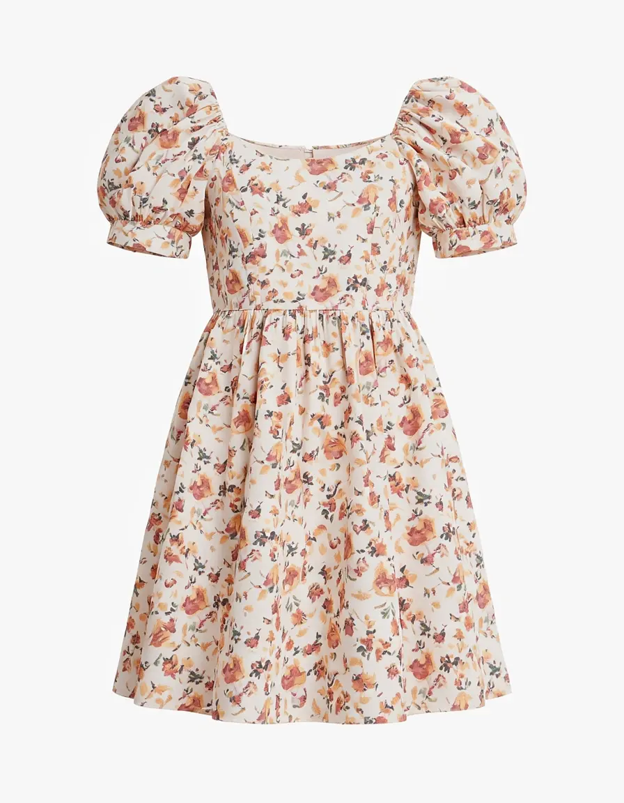 Florales Babydoll Mini Kleid mit Puffärmeln