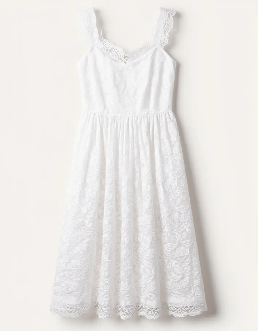 Weißes Spitzen-Babydoll Kleid mit Empire-Taille