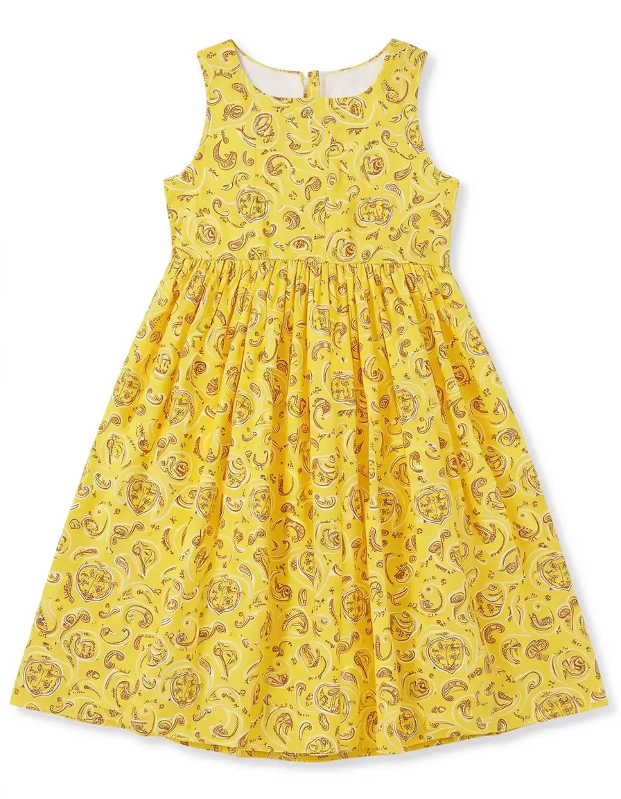 Gelbes bedrucktes Babydoll Kleid mit Mustern