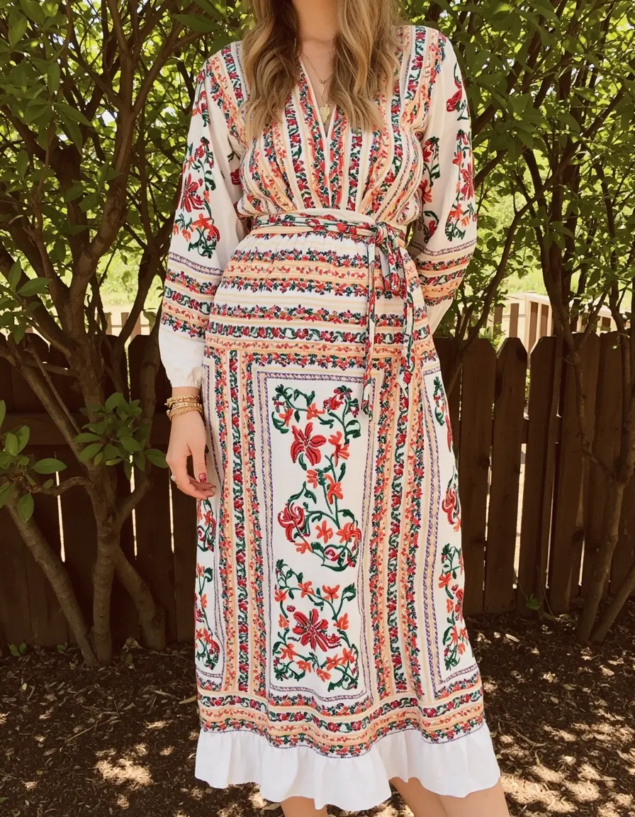 Besticktes Boho Kleid mit Mustern