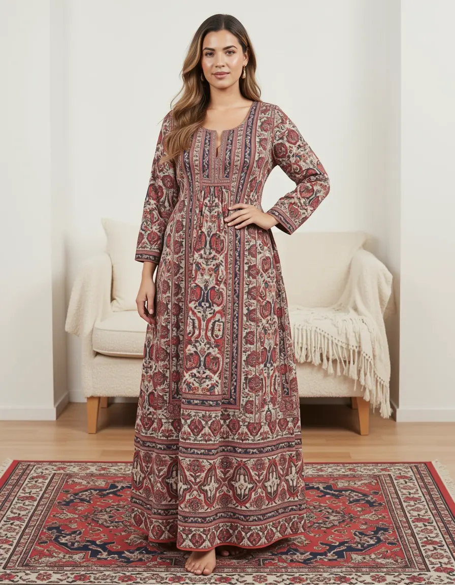 Ethnisch bedrucktes Boho Maxikleid