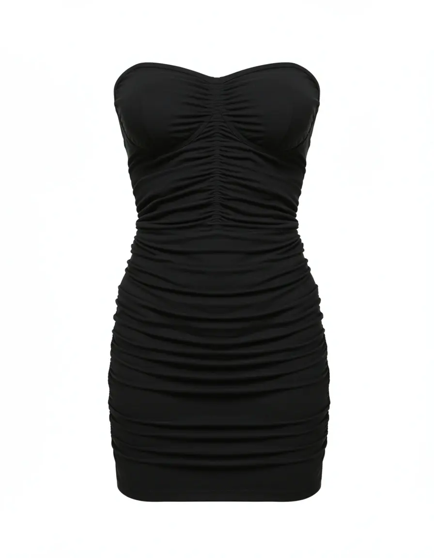 Strapless Bandeau Mini Kleid in Schwarz
