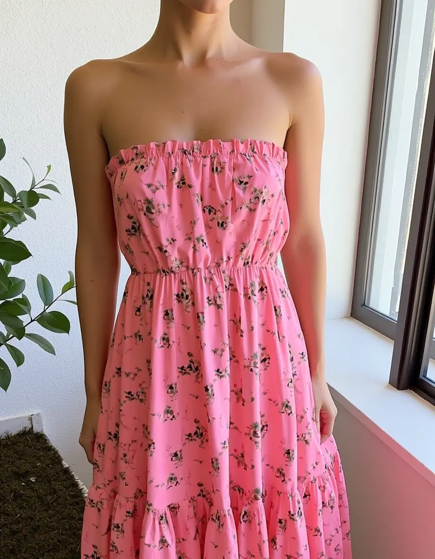 Florales Bandeau Sommerkleid in Pink
