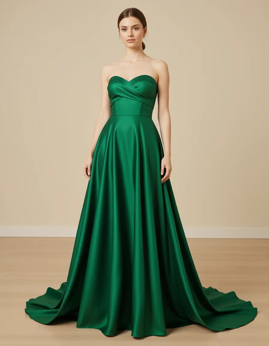 Grünes Satin Bandeau Abendkleid