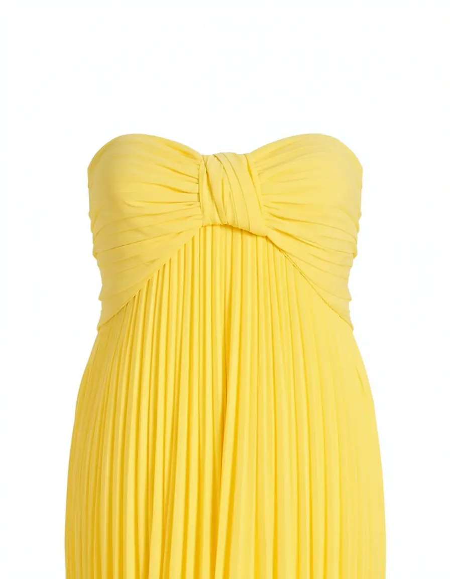 Gelbes Chiffon Bandeau Kleid mit Falten