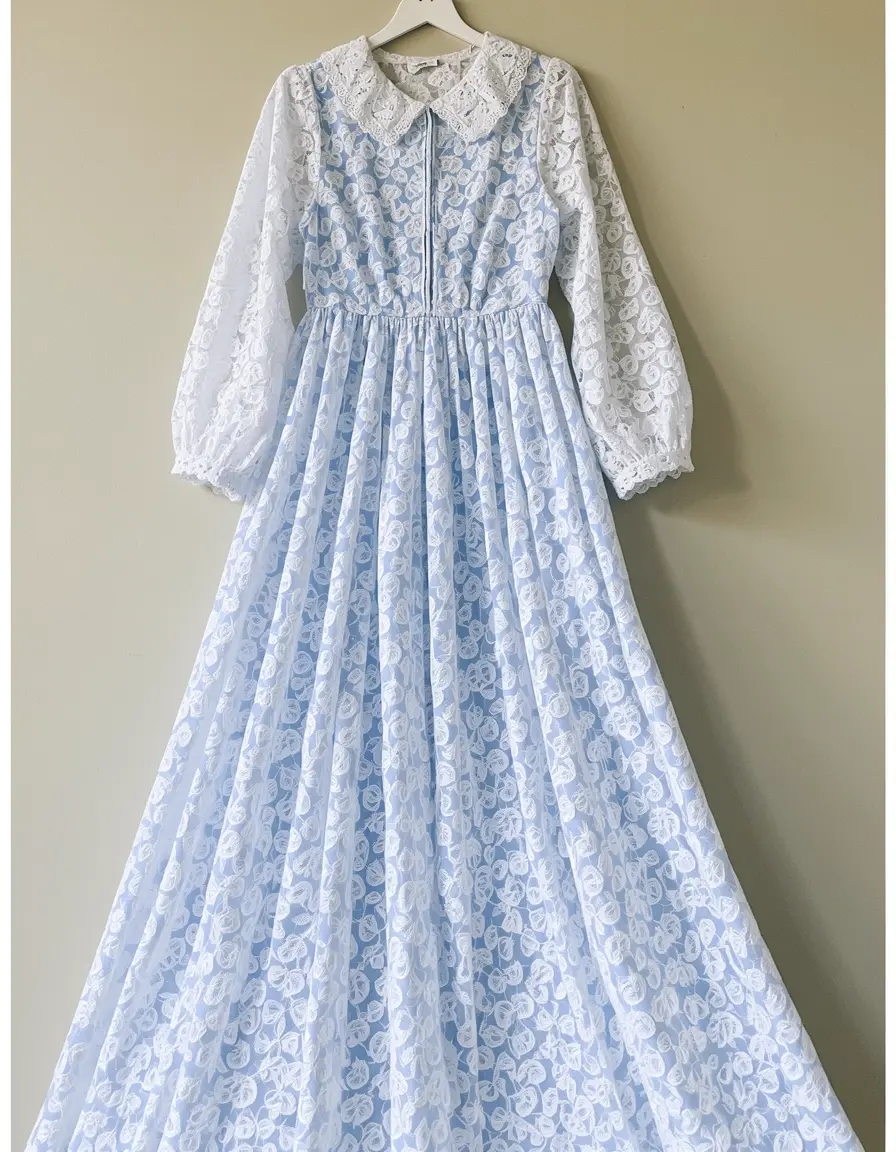 Lace Blue White Maxi Kleid mit Spitze