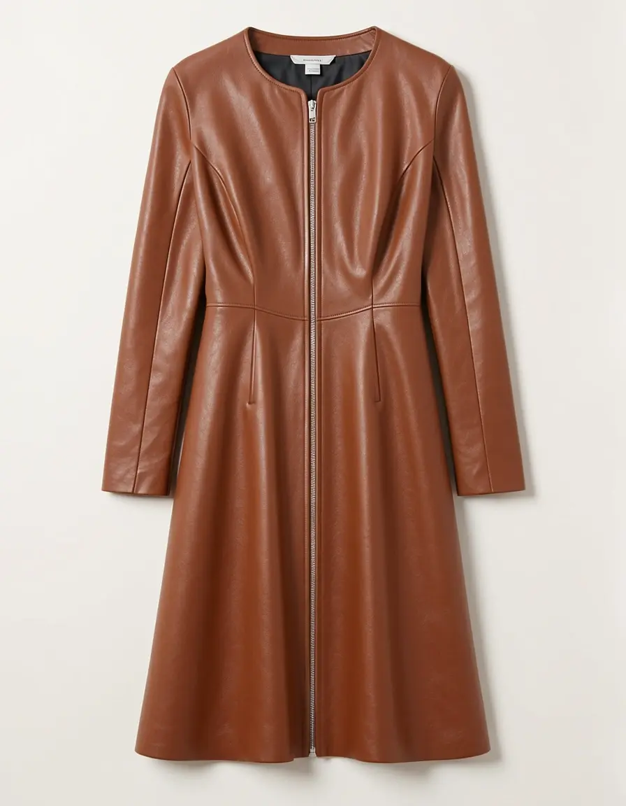 Braunes Leder Blazerkleid mit Reißverschluss