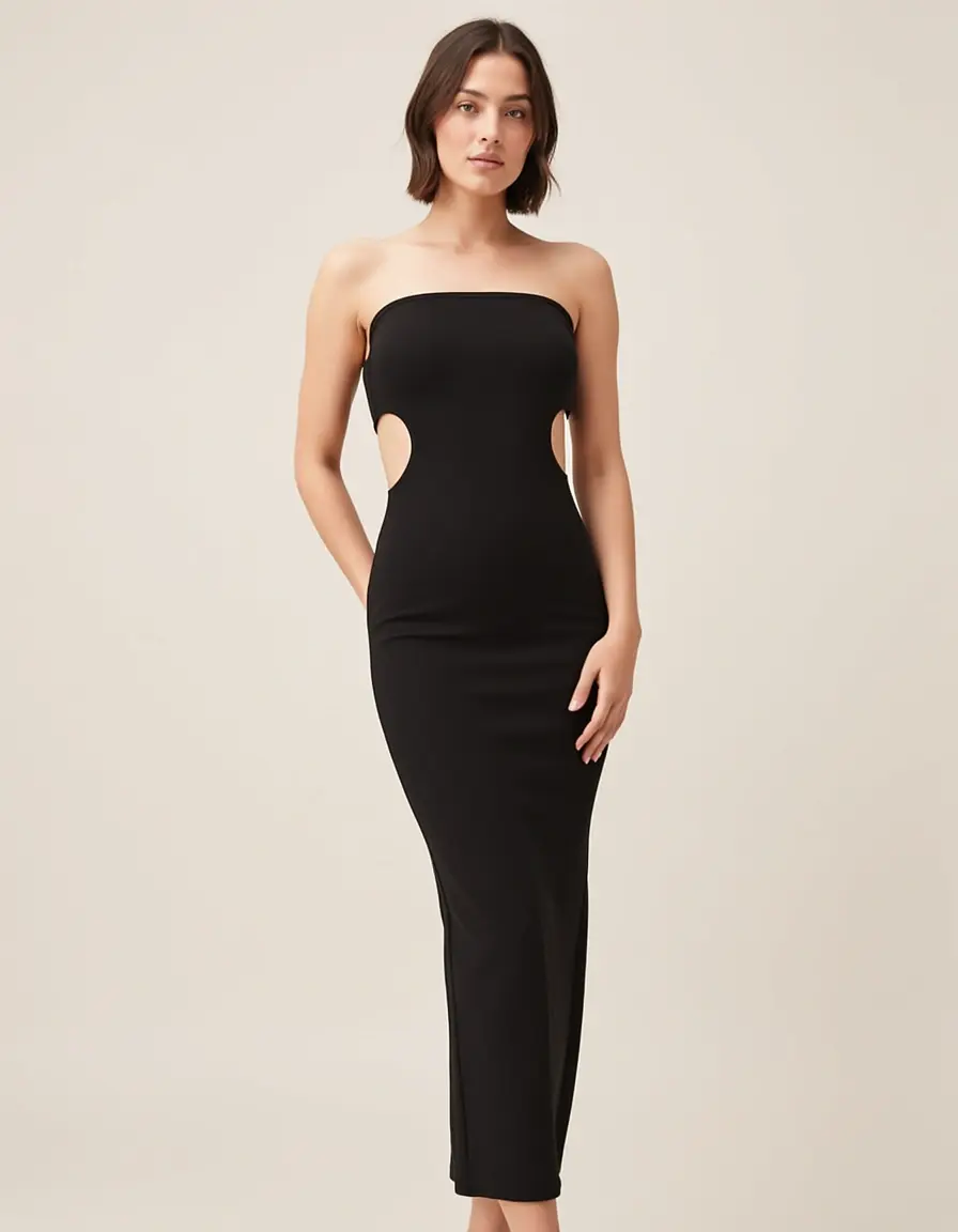 Schwarzes Cutout Bodycon Kleid mit Seitenschlitzen