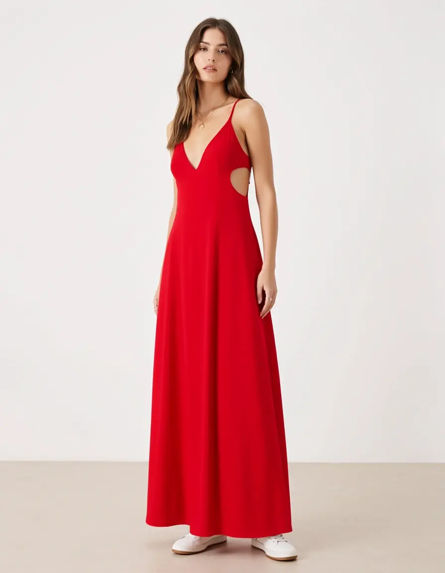 Rotes Cutout Maxikleid mit Rückenausschnitt