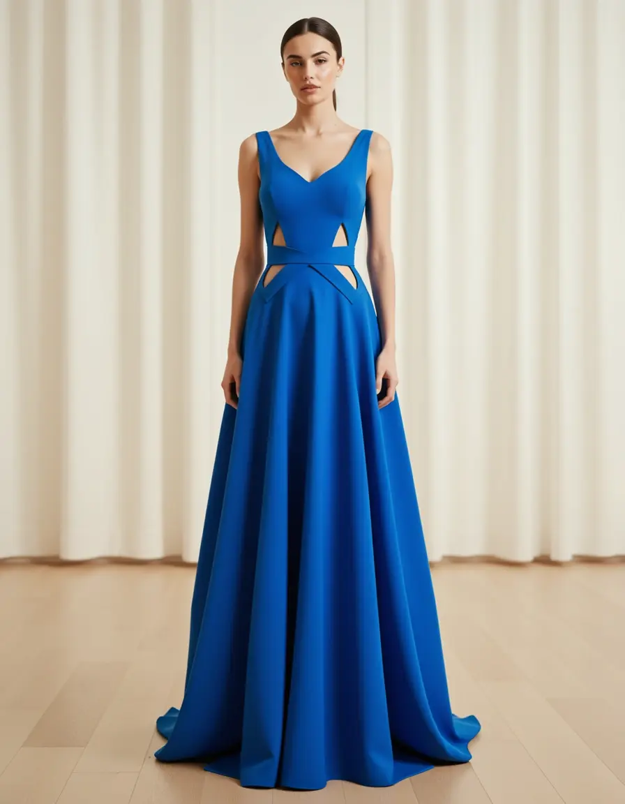 Blaues Abendkleid mit Taillen-Cutouts