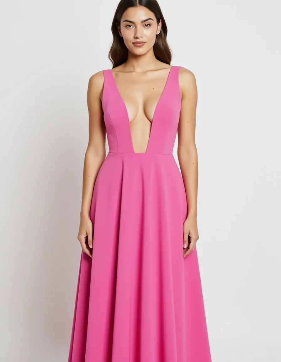Pinkes Cocktailkleid mit Front-Ausschnitt