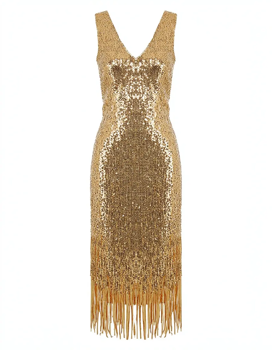 Goldenes Paillettenkleid mit Fransen und Cutouts