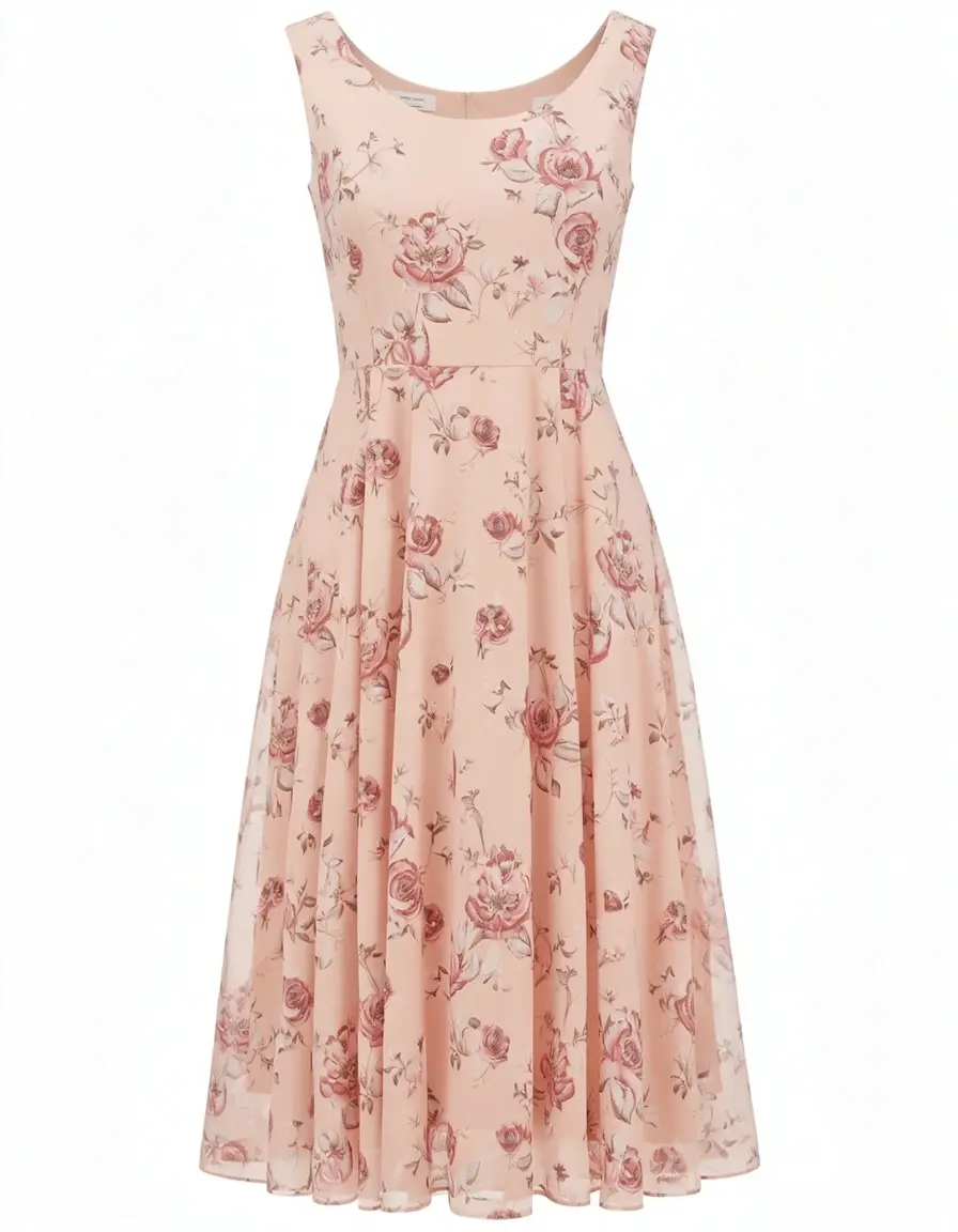 Chiffon A-Line Kleid Rosa Floral