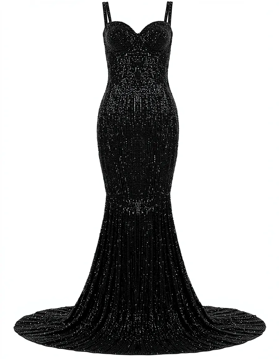Beaded Mermaid Kleid Schwarz festlich