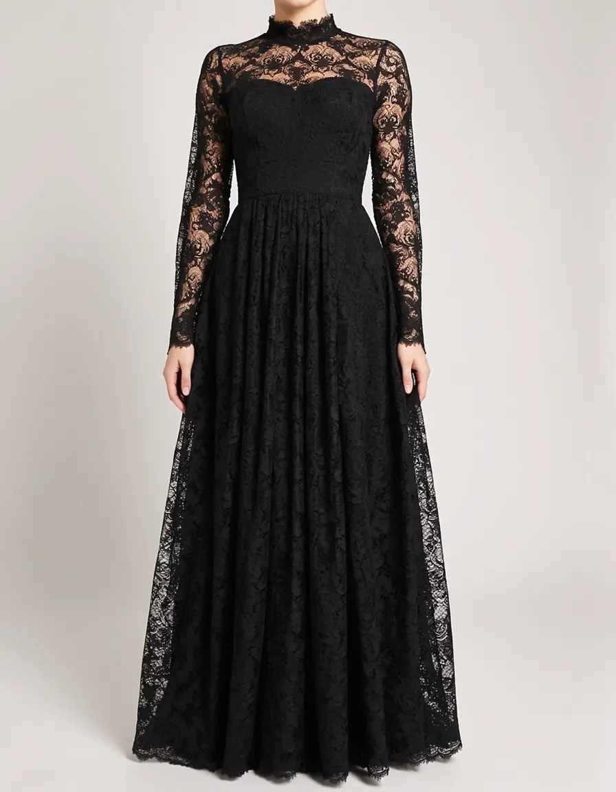 Schwarzes Spitzenkleid elegant mit Ärmeln