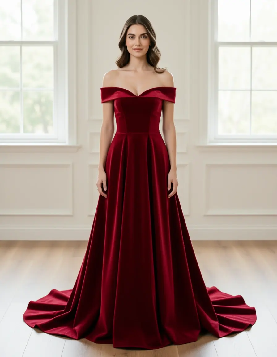 Rotes Samtkleid schulterfrei
