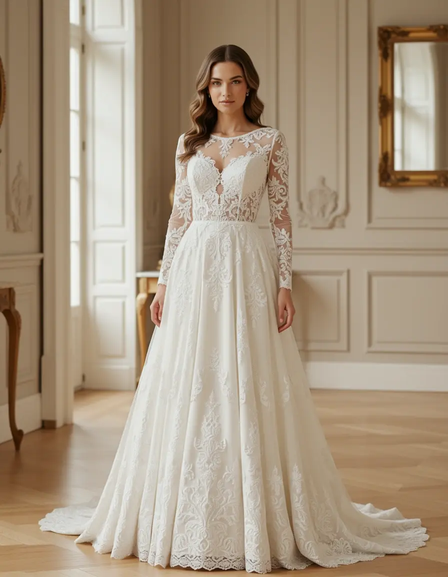Lace Elegant Damen Kleid mit langen Ärmeln