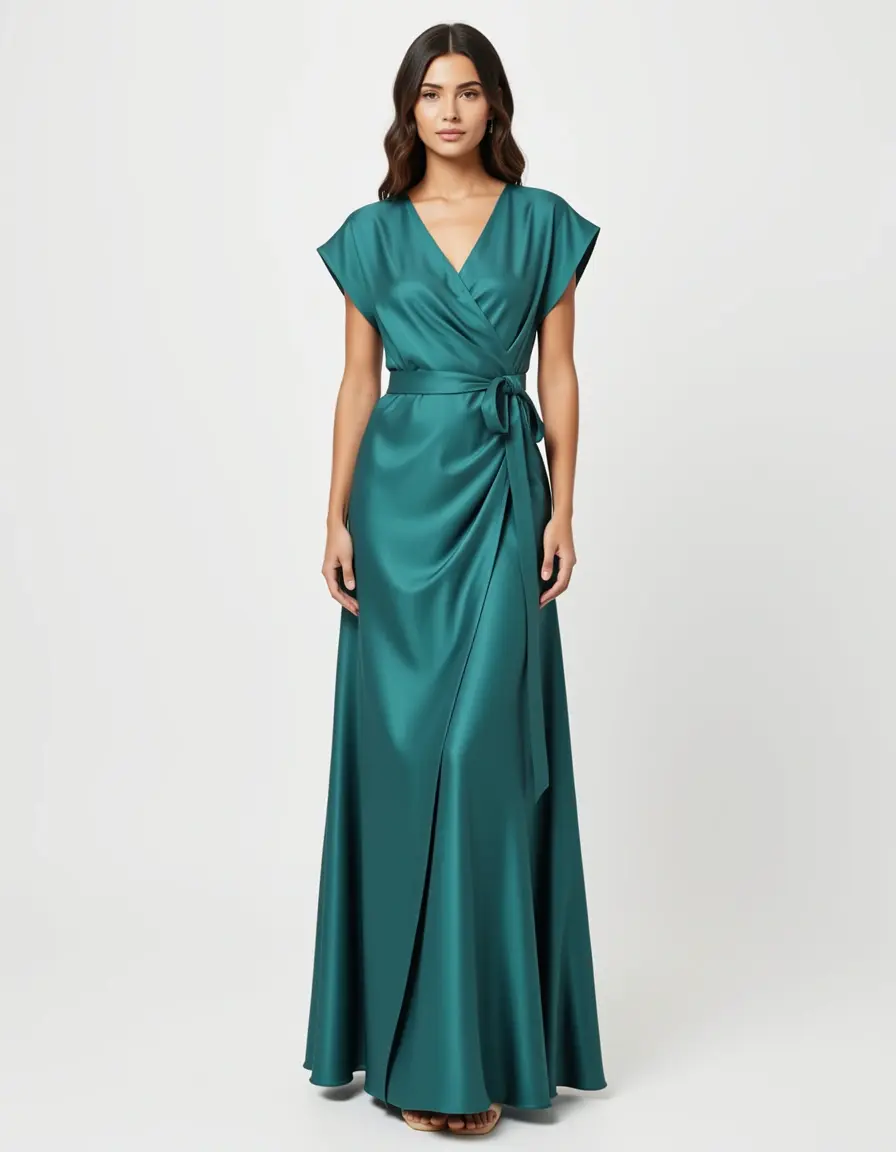 Satin Elegant Wrap Kleid mit Gürtel