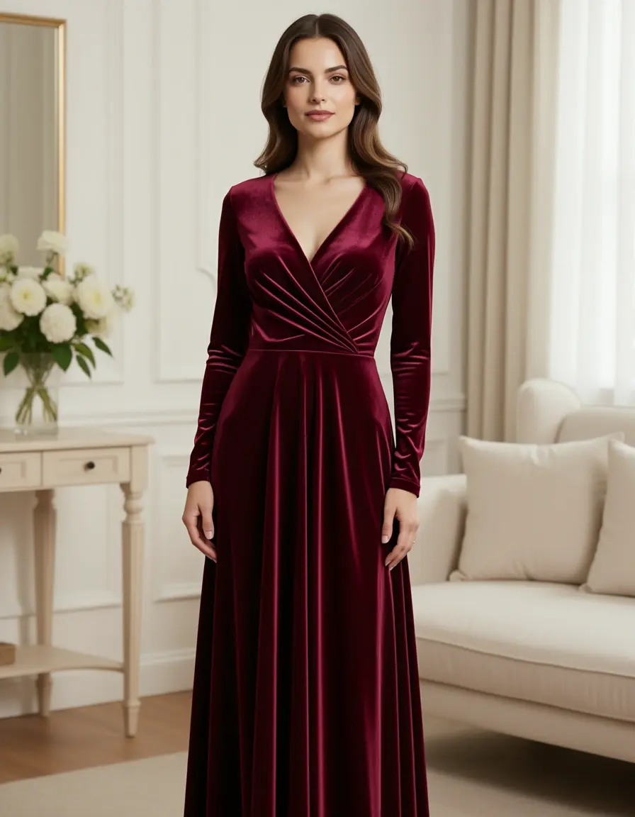 Velvet Elegant V-Neck Kleid aus Samt