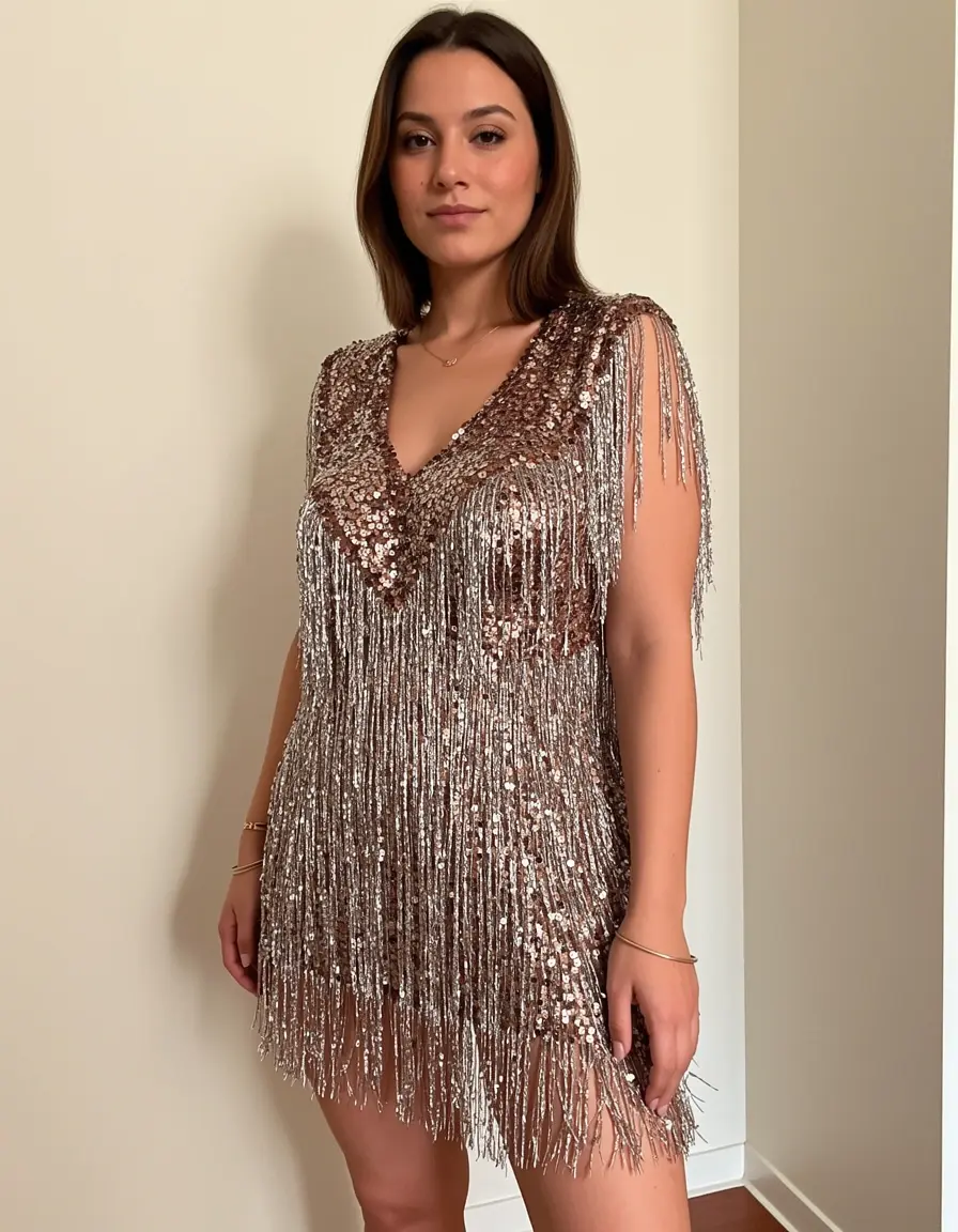 Sequin Elegant Fringe Kleid mit Pailletten und Fransen