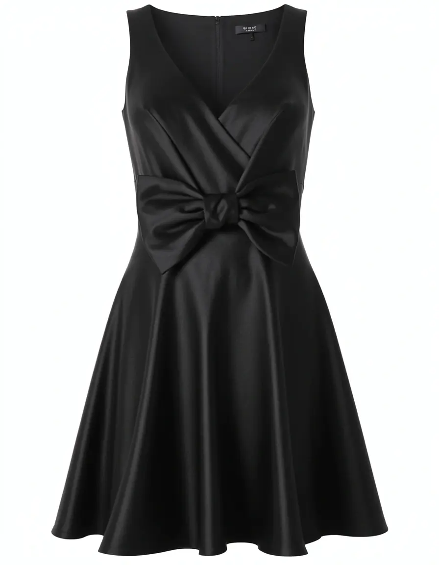 Schwarzes Taftkleid mit Schleife