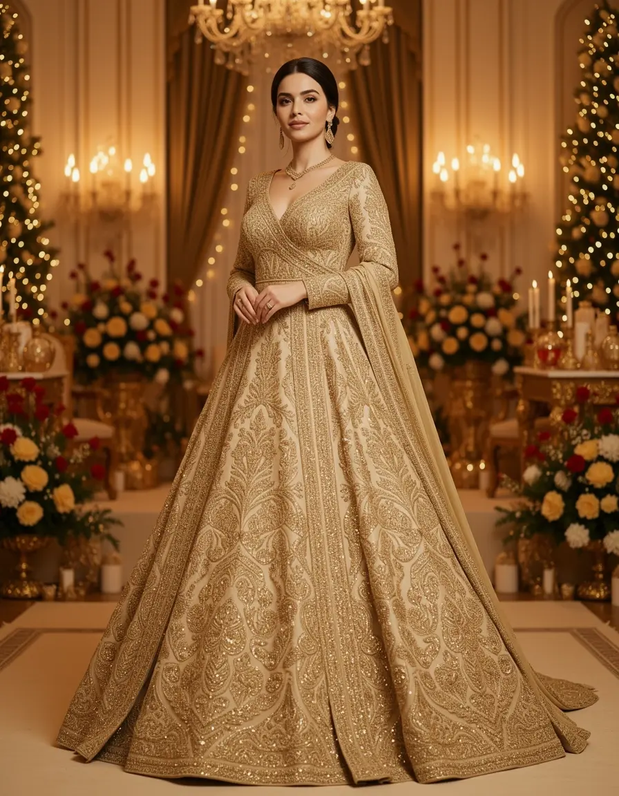 Goldenes verziertes Abendkleid für festliche Events