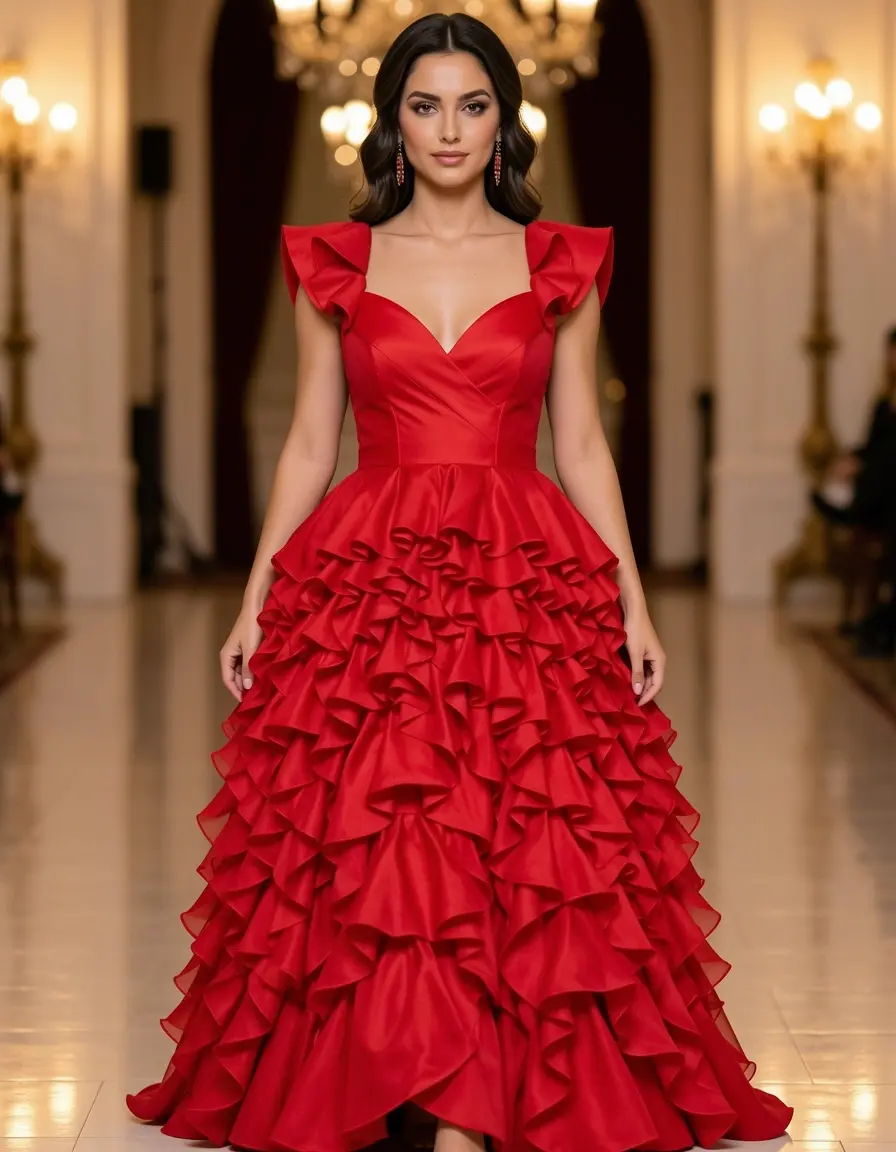 Rotes Abendkleid mit Rüschendetails