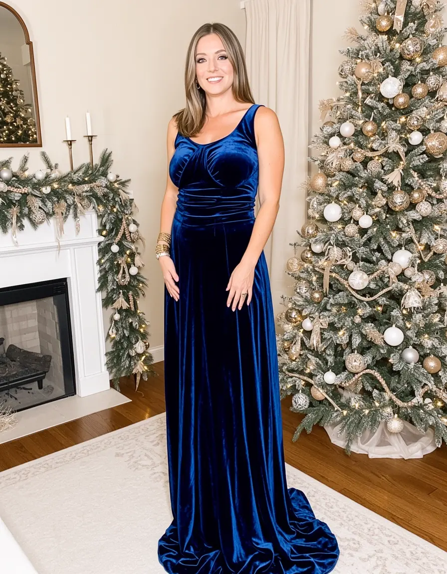 Dunkelblaues Samt-Maxikleid festlich
