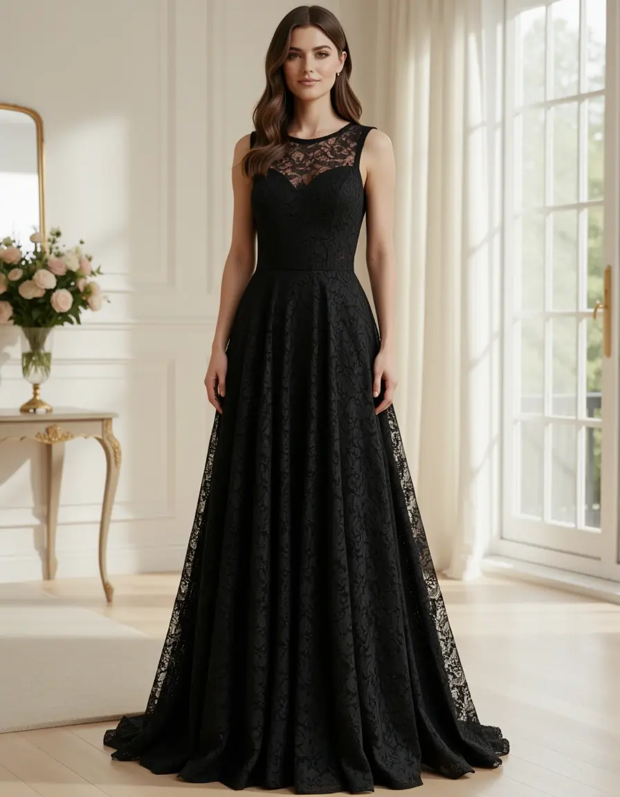 Elegantes schwarzes Spitzen-Cocktailkleid