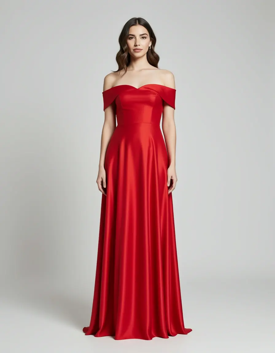 Rotes Taftkleid lang schulterfrei