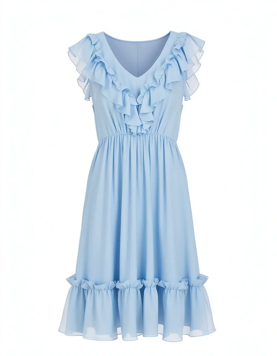 Gentle Blue Chiffon Kleid mit Rüschen
