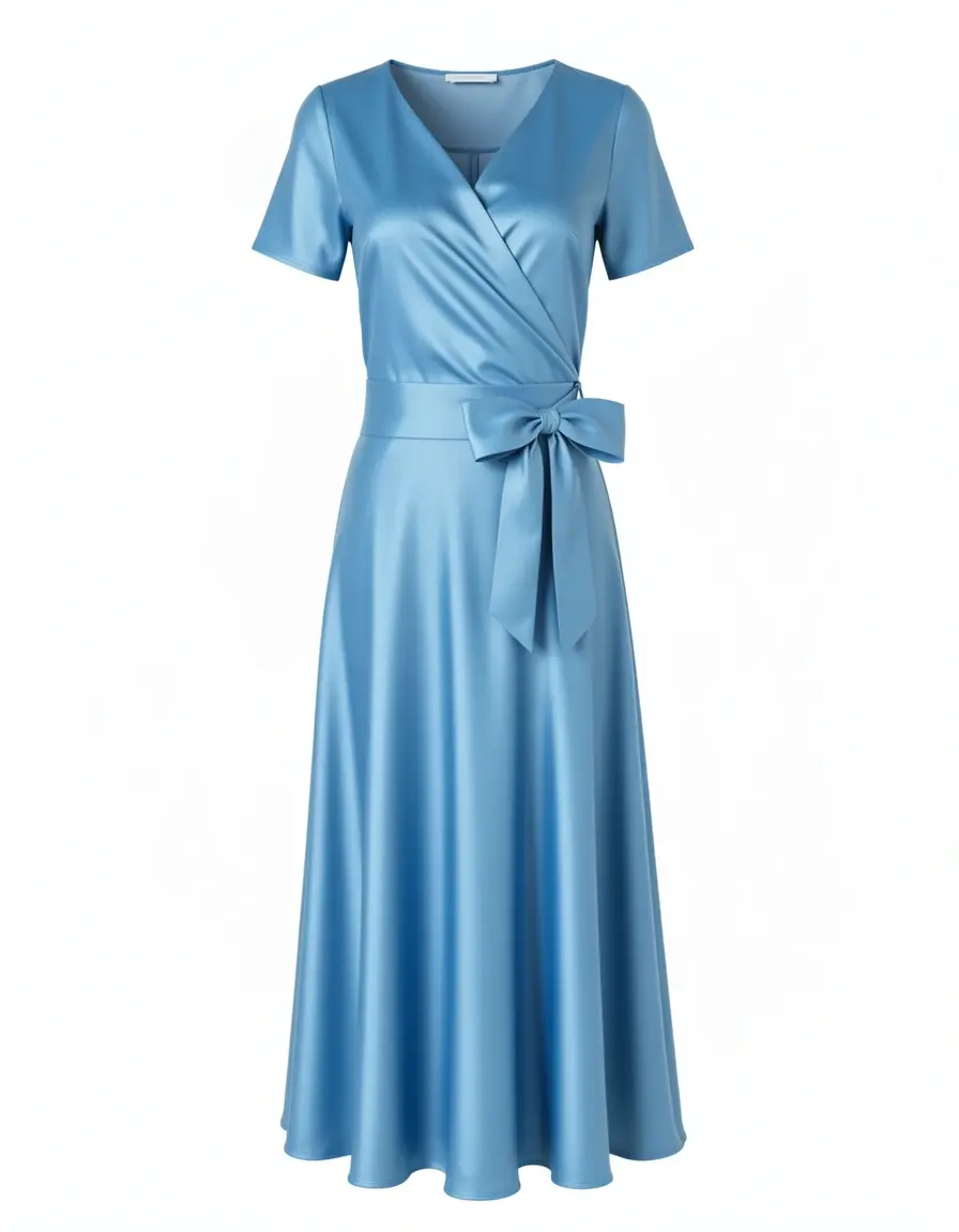Tranquil Blue Satin Kleid mit Schleife