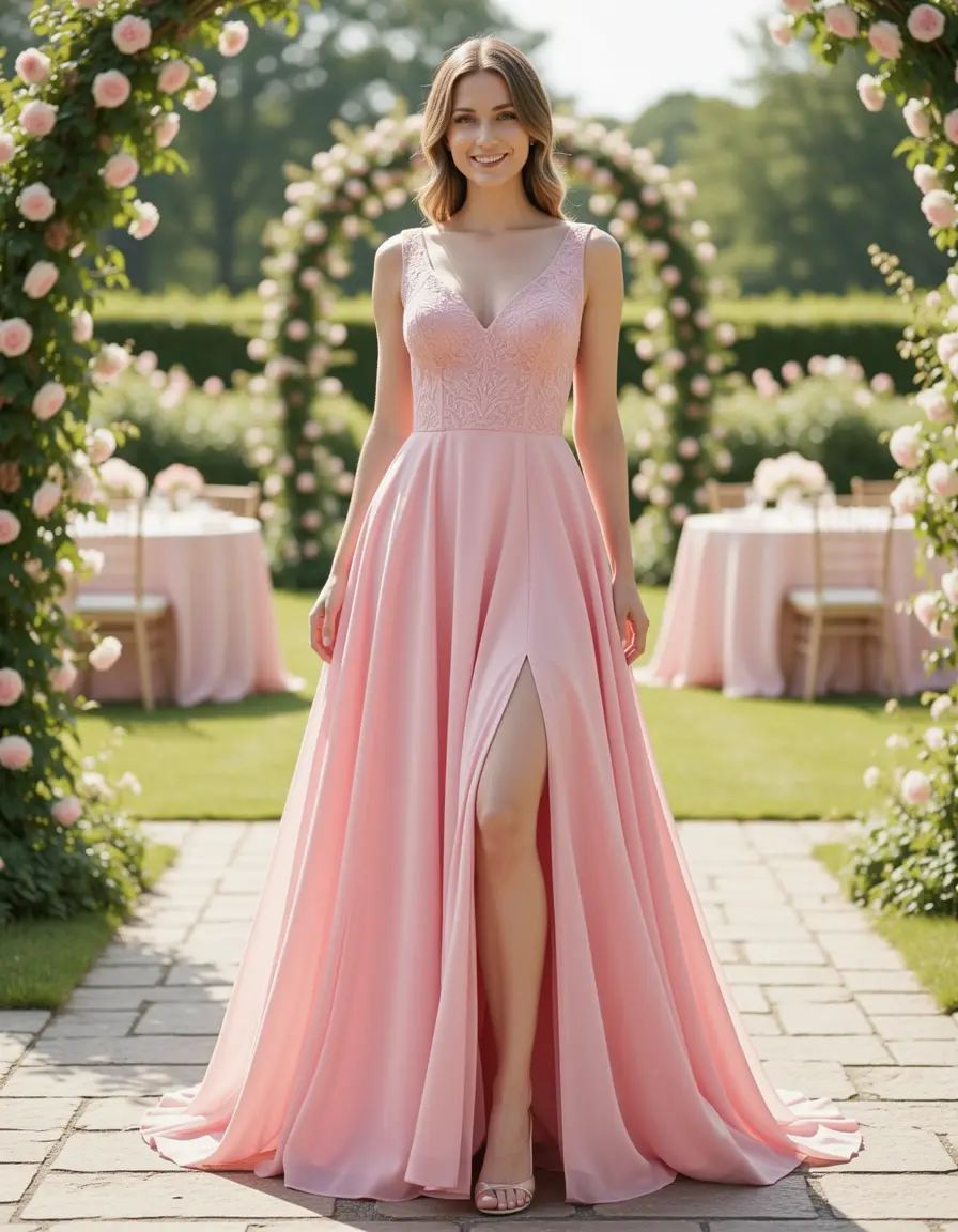 Chiffon A-Line Hochzeit Kleid in Pink