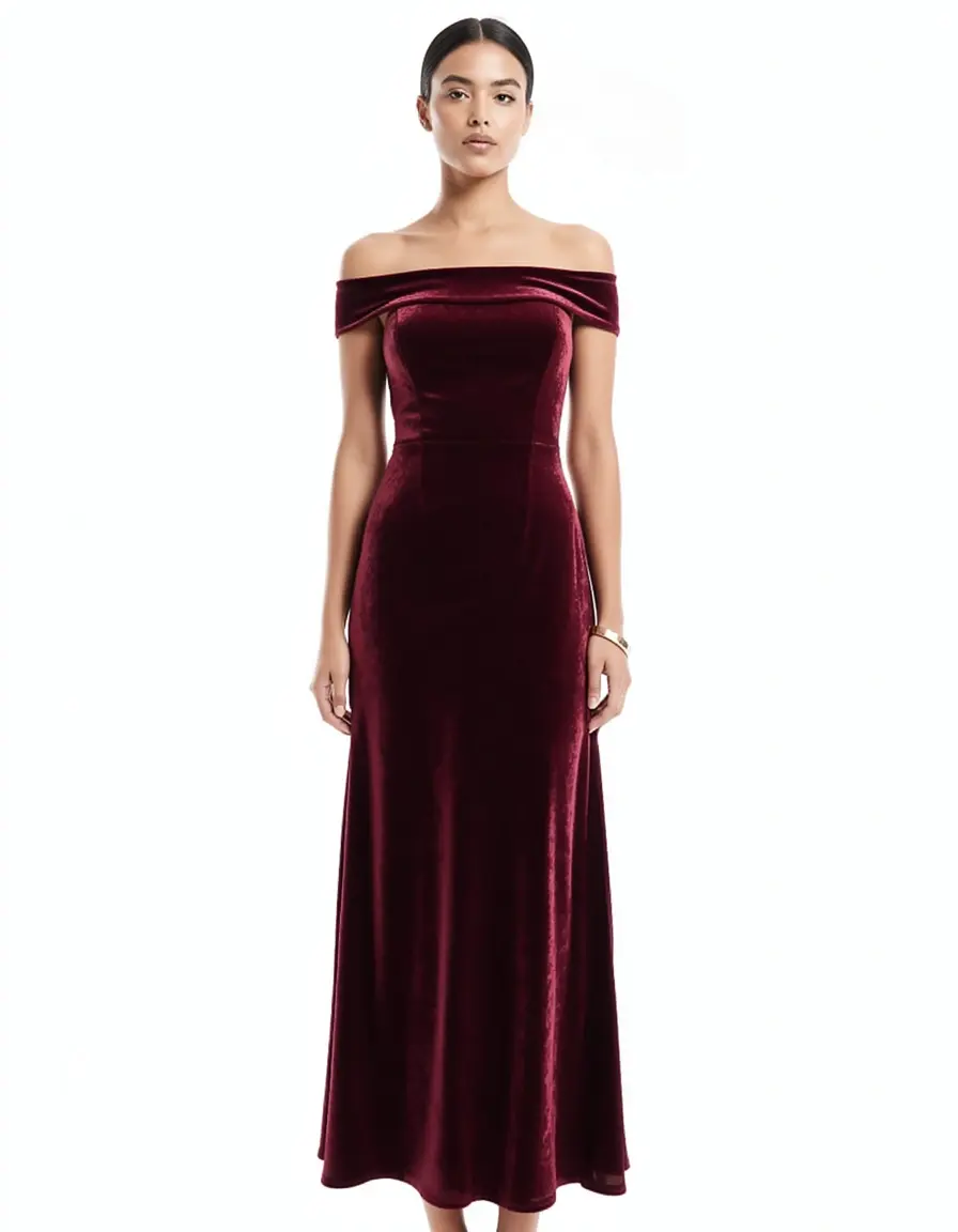 Velvet Cocktail Gast Kleid in Burgund