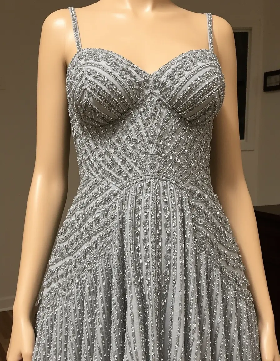Beaded Evening Kleid in Silber