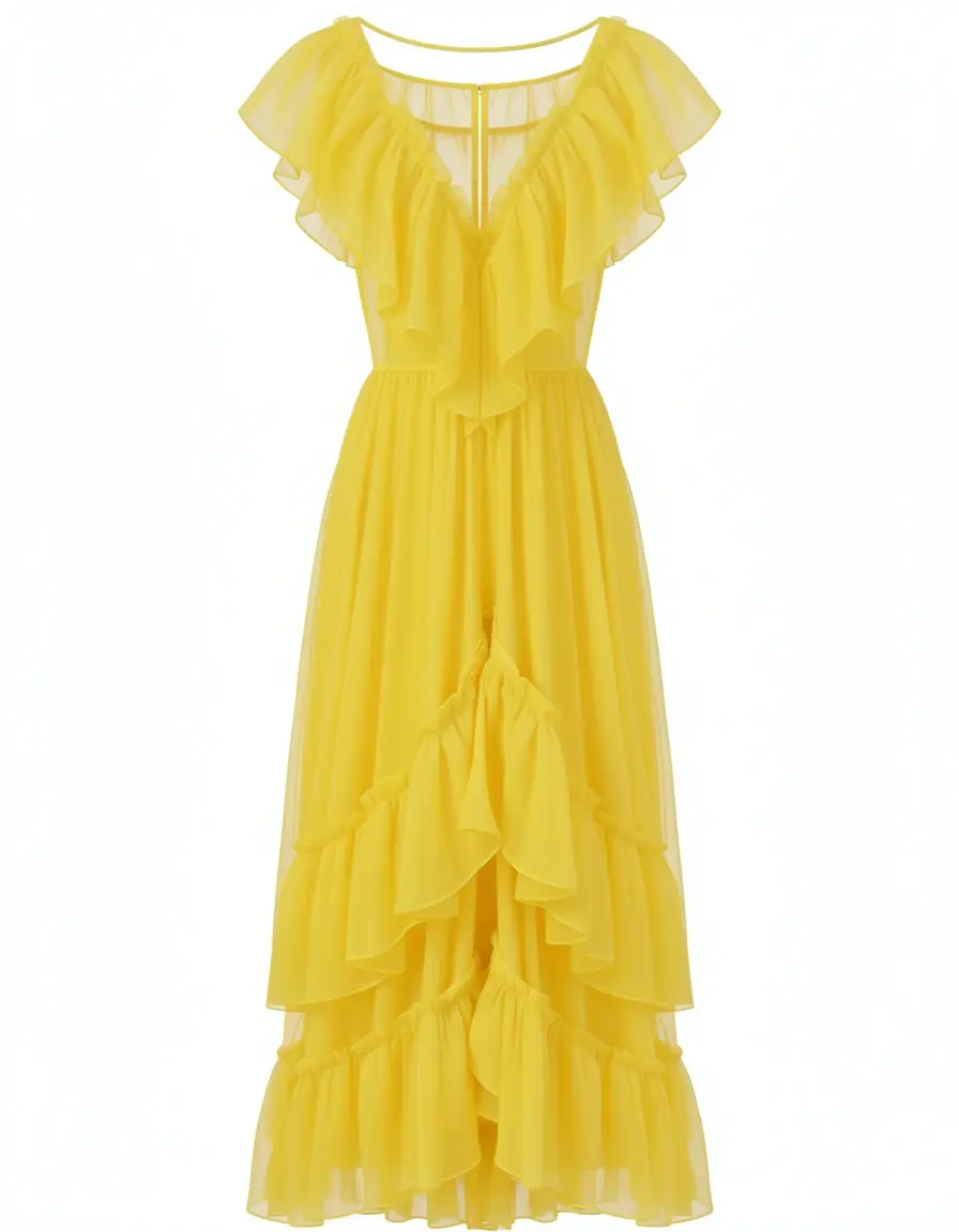 Ruffled Organza Kleid in Gelb