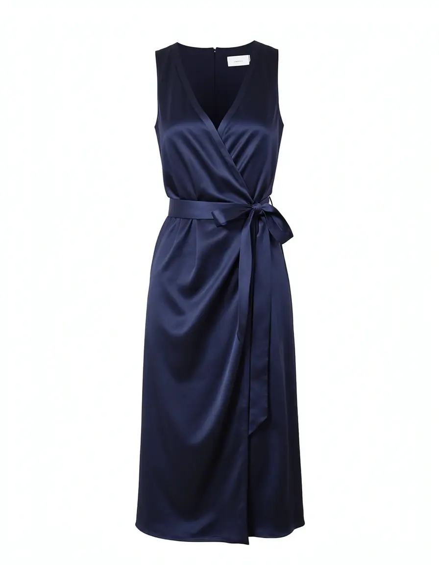 Chic Satin Wrap Kleid Navy