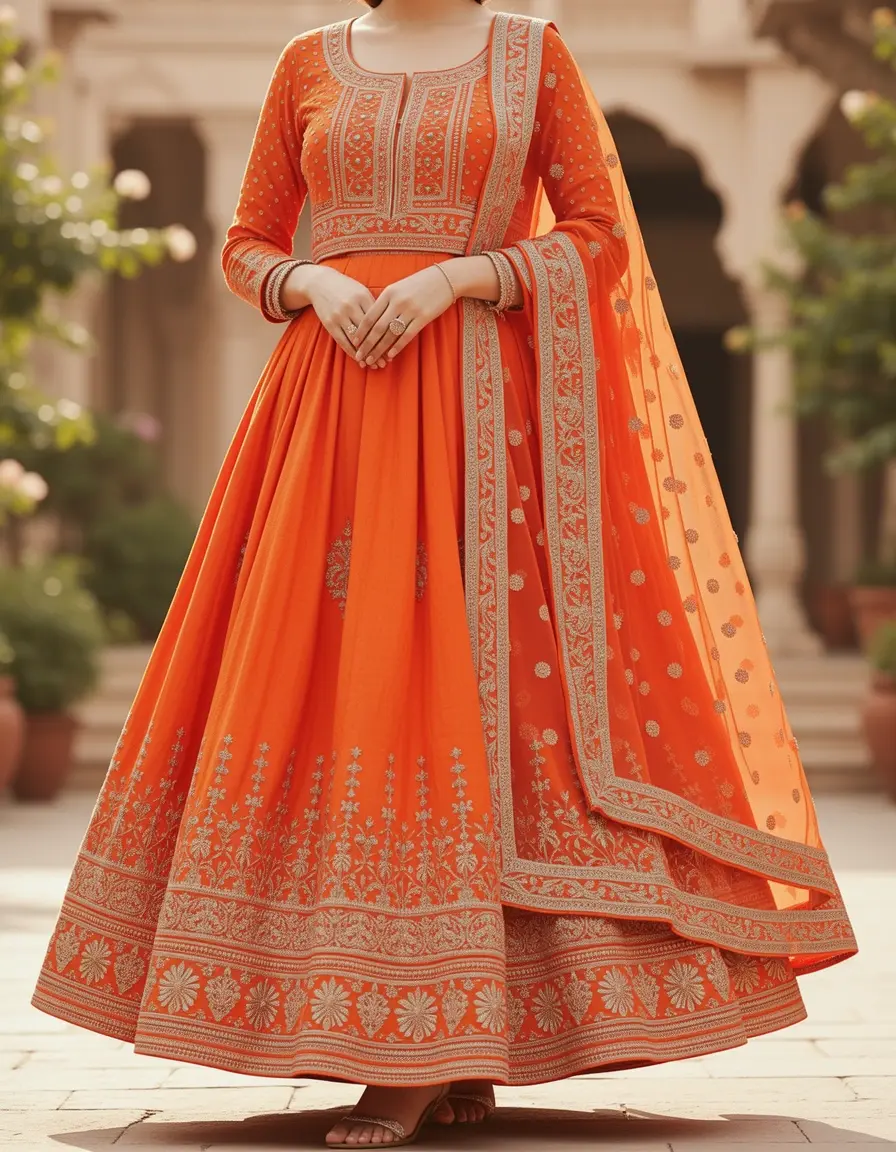 Orangefarbene Patiala Salwar Stickerei
