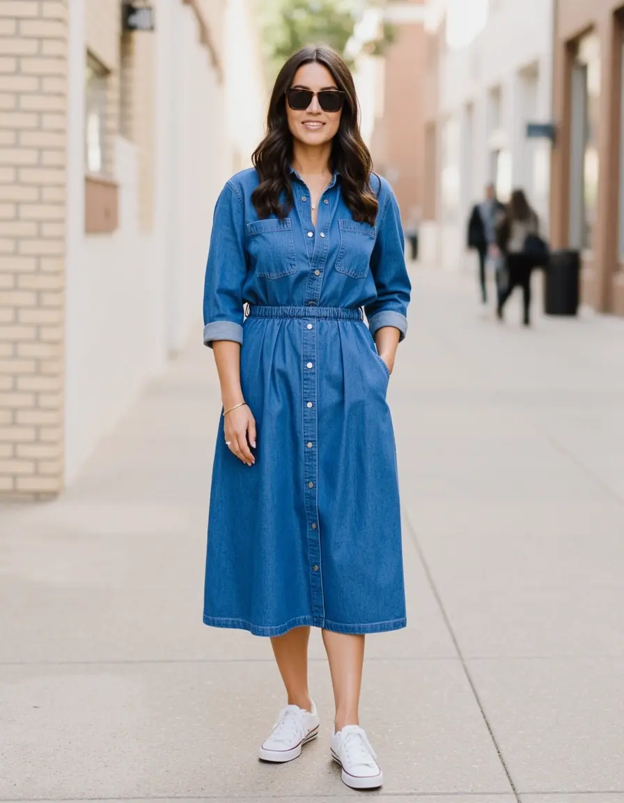 Stilvolles Denim Midi Kleid für Damen