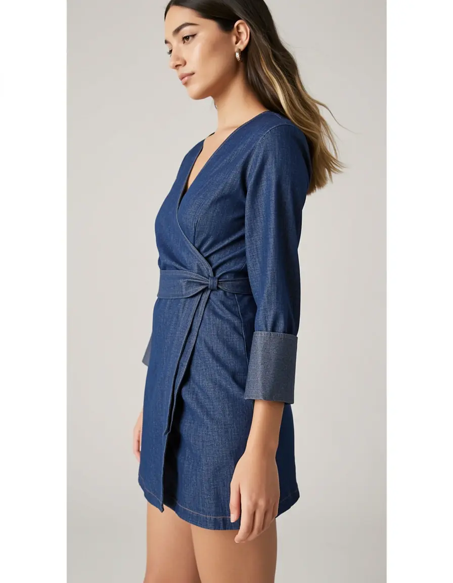 Denim Wickelkleid mit schmeichelhafter Passform