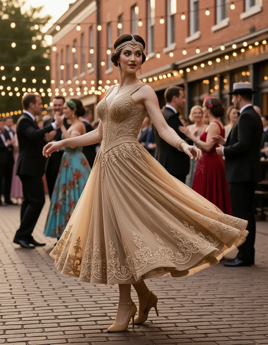 Charleston dance inspired 1920s dress on woman