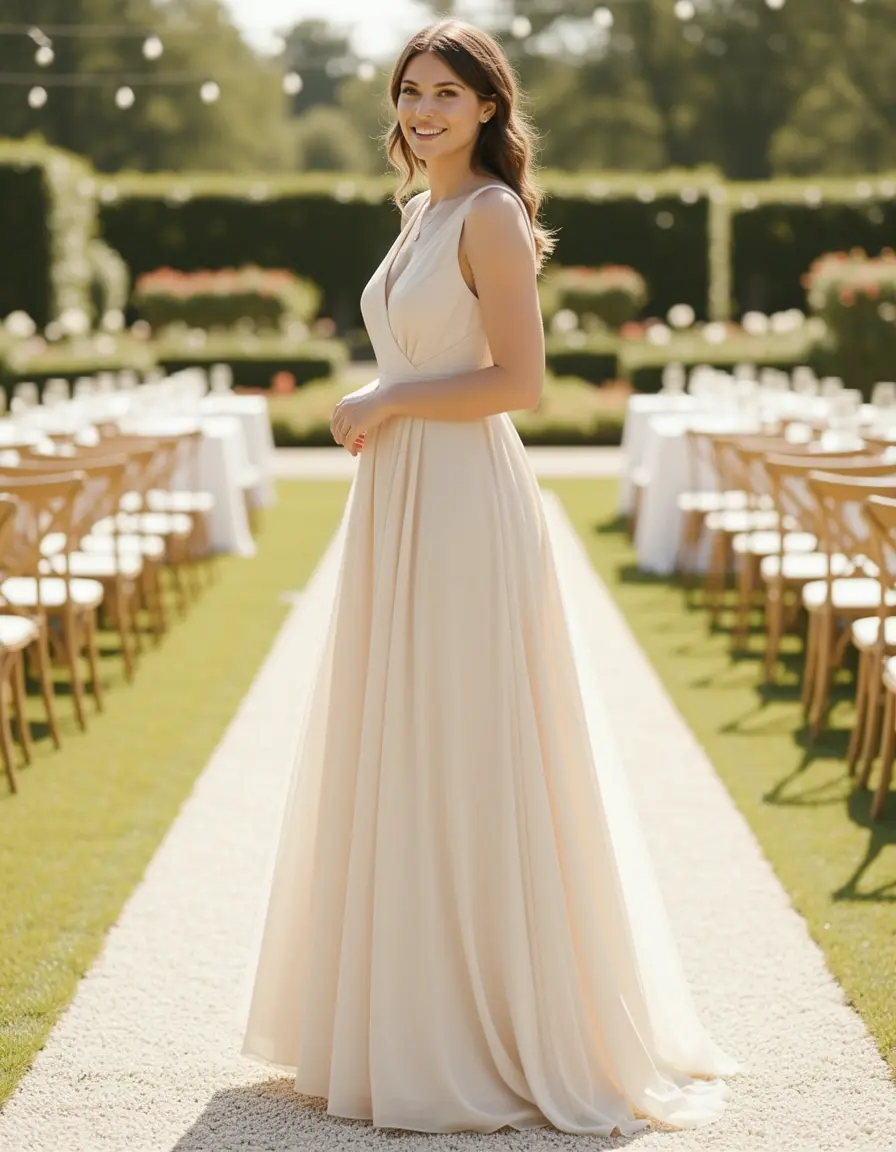 Leichtes Chiffon A-Linien Kleid für Hochzeitsgäste