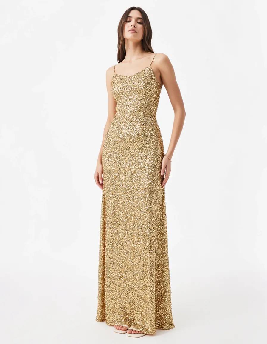 Goldenes Maxi Glitzerkleid