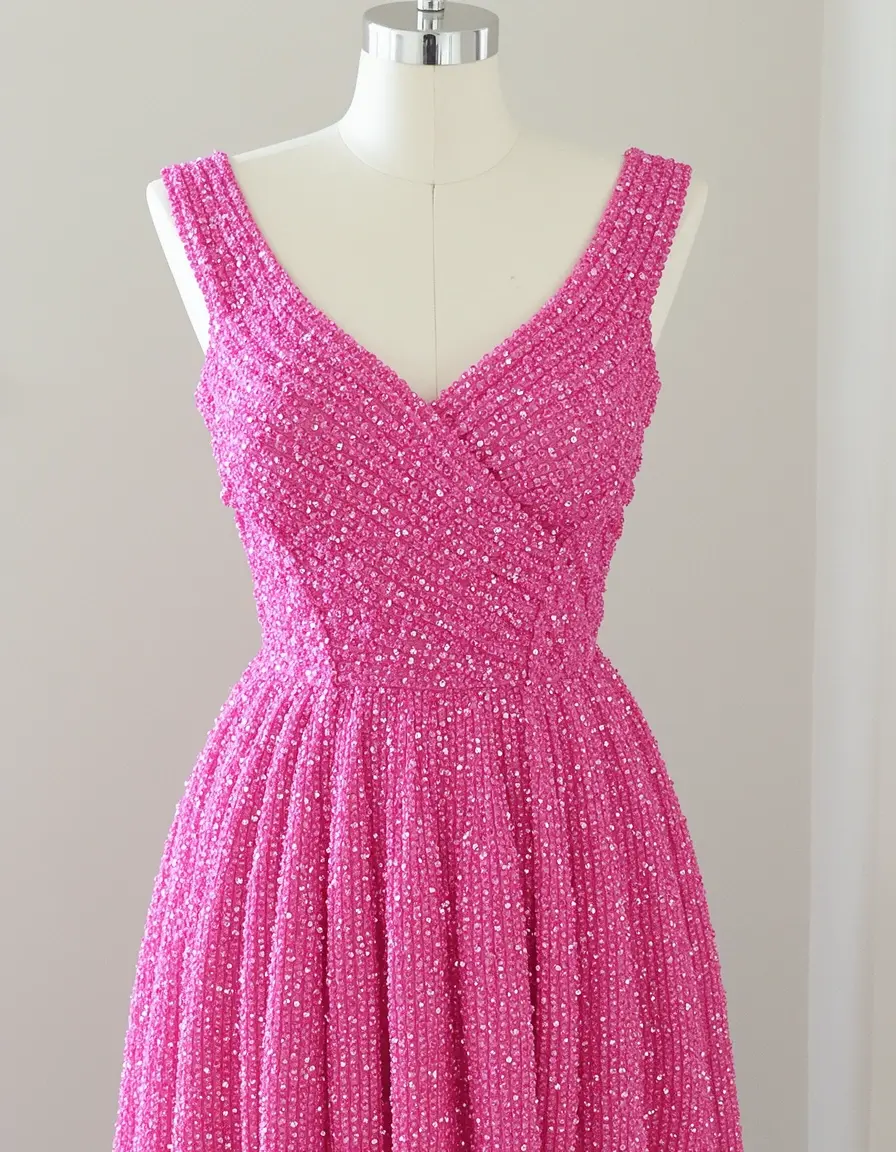 Rosa Glitzerkleid mit Perlen