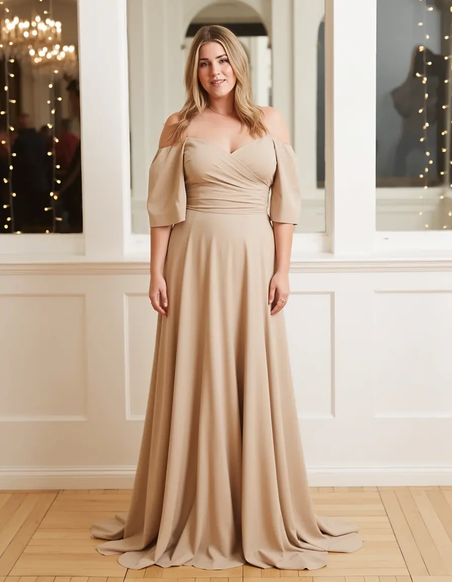 Schulterfreies beige Partykleid