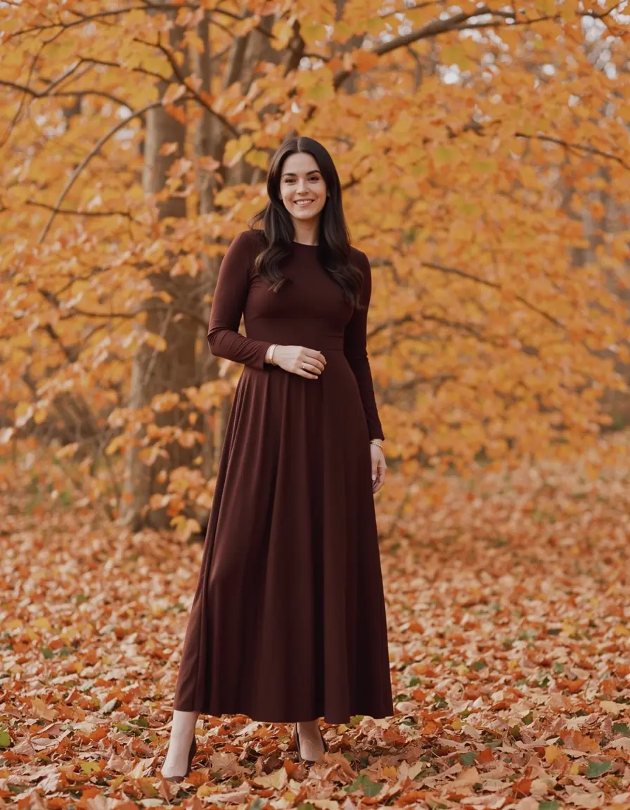 Schokobraunes Midi Kleid Herbst